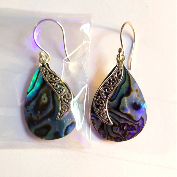 Source Unknown Jewelry - Abalone shell drop earrings. Sterling silver